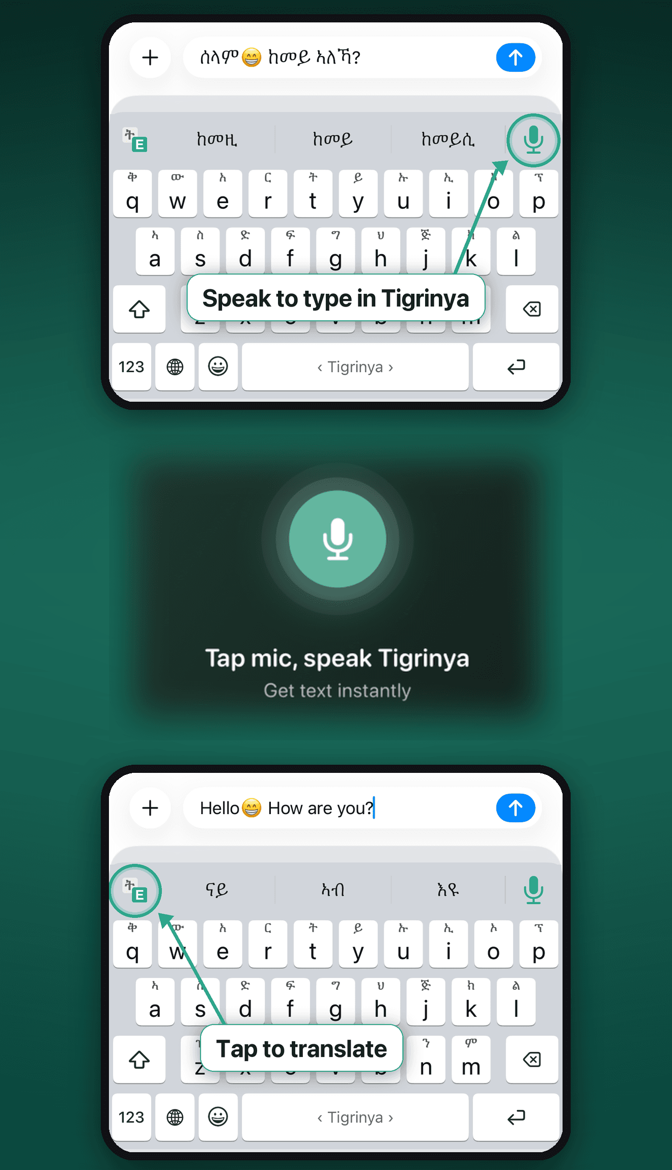 Speak Tigrinya to type, and translate in a tap